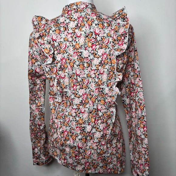 The Shirt By Rochelle Behrens Women's Ruffle Floral Long Sleeve Button Up Shirt - Picture 5 of 13